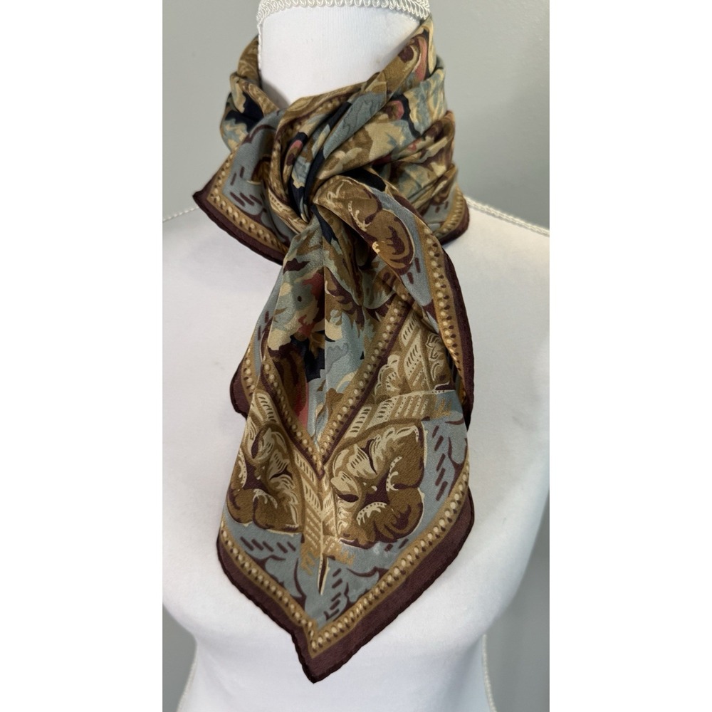 Echo 100% Silk Floral Square Scarf Baroque Cottagecore Old Money 31x32 - Picture 3 of 5